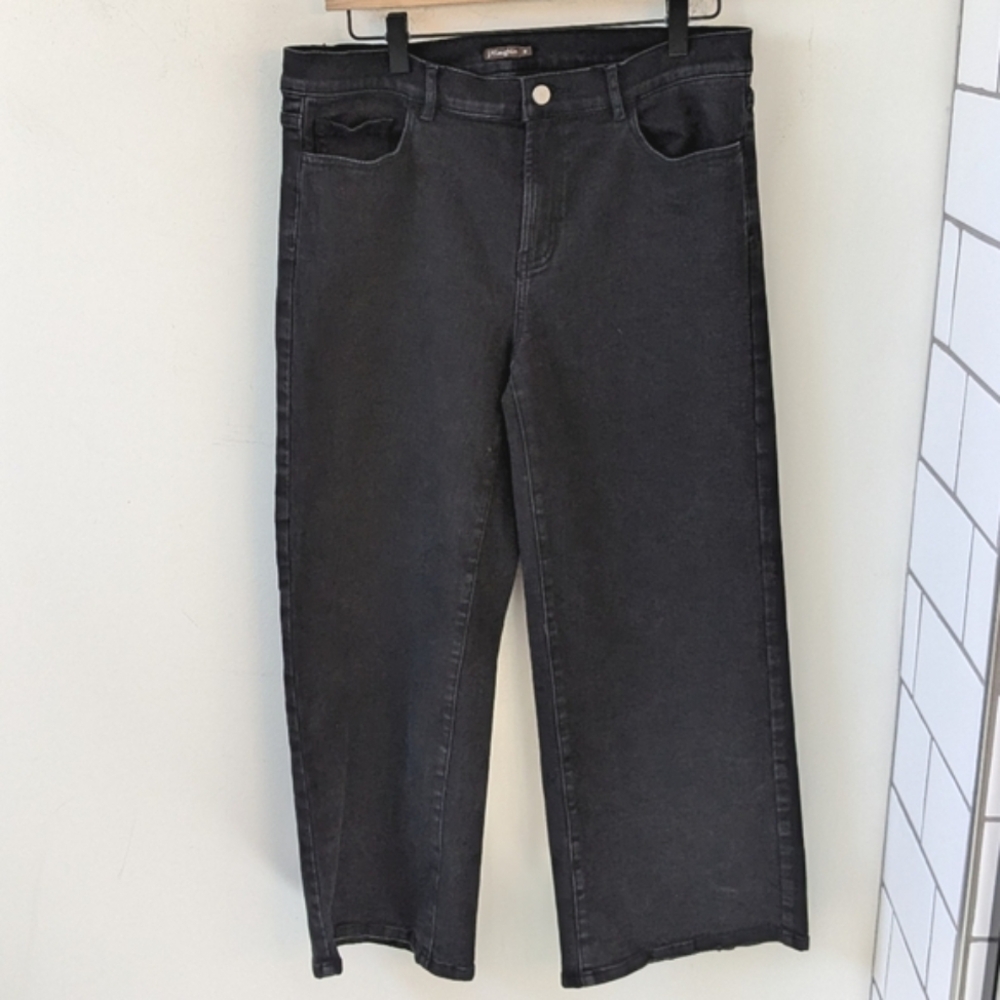 J. Mclaughlin Black Denim Wide Leg Cropped Jeans Size 10